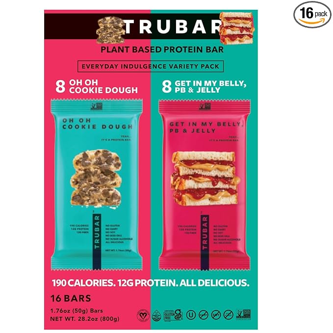 -TRU- Protein Bar Plant-Based Variety Pack 1.76 oz/Bar16-Count (8 x Cokkie Dough &amp 8 x Belly PB &amp Jelly)