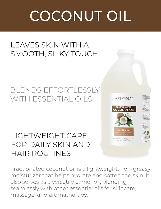 velona MCT Coconut Oil 1 Gallon / 128 Fl Oz | 100% Pure and Natural Carrier Oil | Fractionated | Skin Face Body Hair Care | Use Today - Enjoy Results