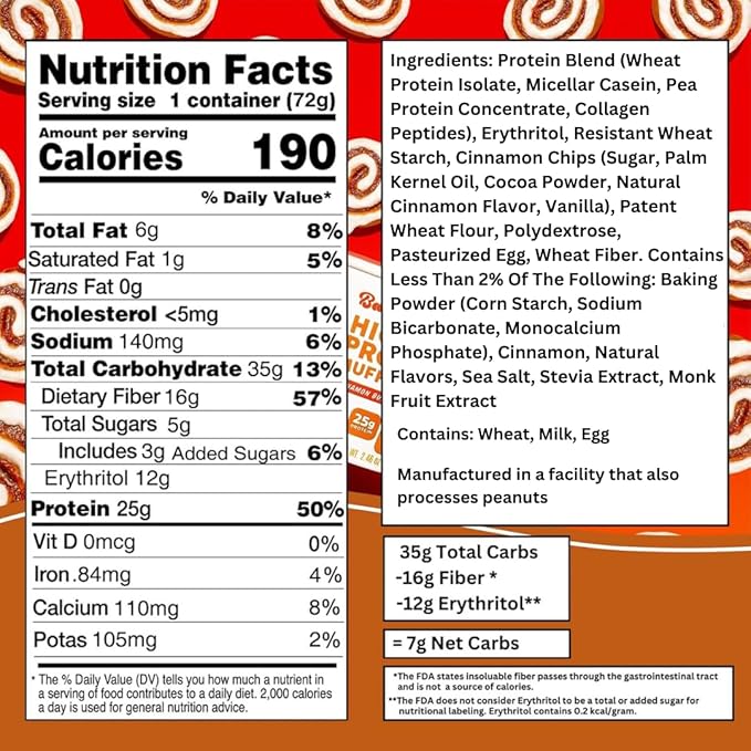 Bootylicious | High-Protein Muffin | 25g Protein 7g Net Carbs 2.32-2.75oz Cup 12-Pack (Cinnamon Bun)