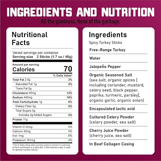 Nick's Sticks Clean &amp Balanced Spicy Free Range Turkey Snack Sticks | Made in the USA | Gluten Free | Paleo Keto Whole30 Approved | No Soy Antibiotics or Hormones (12 – 1.7oz. Packs of 2 Sticks