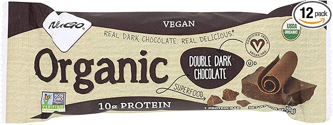 NuGO Nutrition Bar - Organic Double Dark Chocolate - 1.76 oz - Case of 12