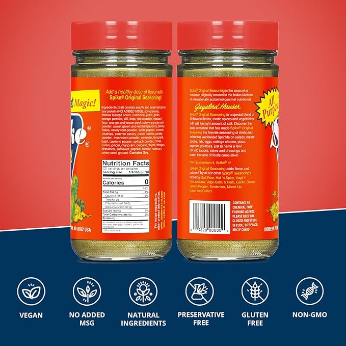 Spike Original All-Purpose Seasoning Salt Herb Veggie &amp Spice Blend 6-Pack – MSG-Free Seasonings &amp Spices 3 Oz Ea