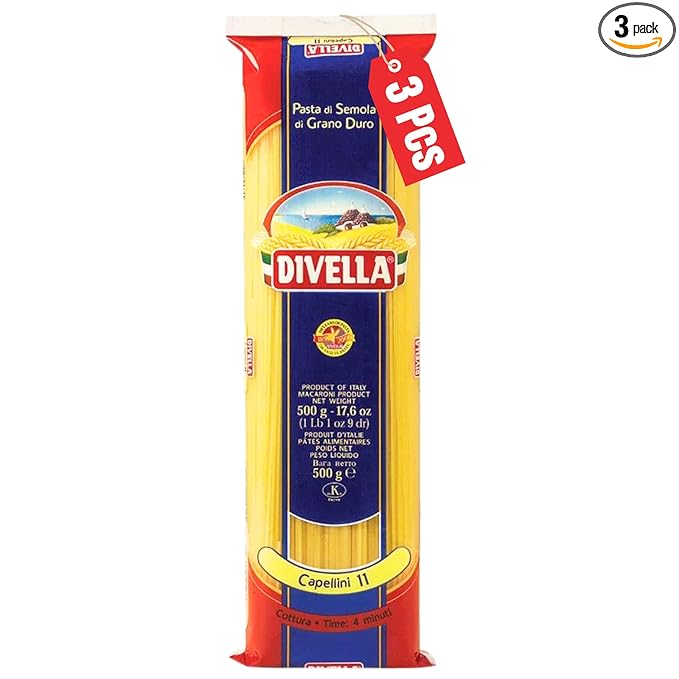 Divella Angel Hair Pasta #11 16 oz. (Capellini Pasta Pack of 3) - Authentic Italian Pasta Made with Durum Wheat Semolina Perfect 'Al Dente' Texture for Every Dish