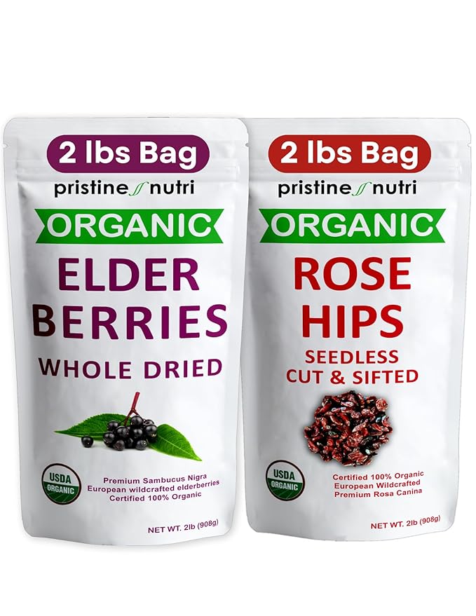 100% Organic Elderberries &amp Rosehips Dried