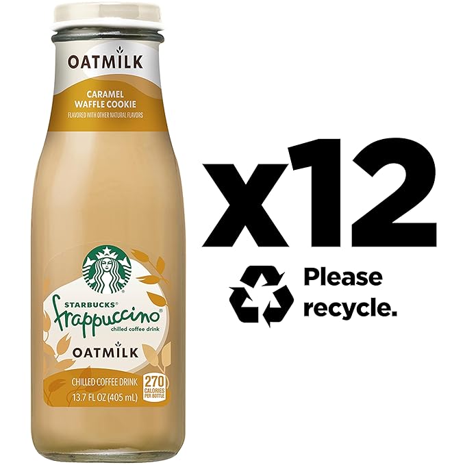 Starbucks Oatmilk Frappuccino Coffee Drink Caramel Waffle Cookie Oat Milk 13.7 fl oz Bottles (12 Pack) Iced Coffee