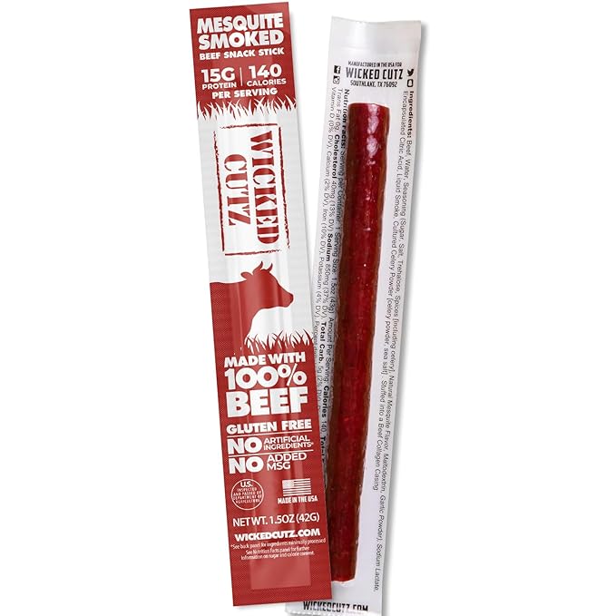 Smoked Mesquite Beef Sticks 15g Protein Per Beef Stick Tender &amp Juicy Extra Large Meat Stick USA Made High Protein Meat Sticks Carnivore Snacks (12 Pack)