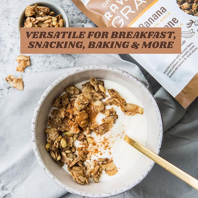 Rawcology Organic Keto Grain Free Raw Crunch Granola - Banana with Maca 3 x 200 Gram Pack
