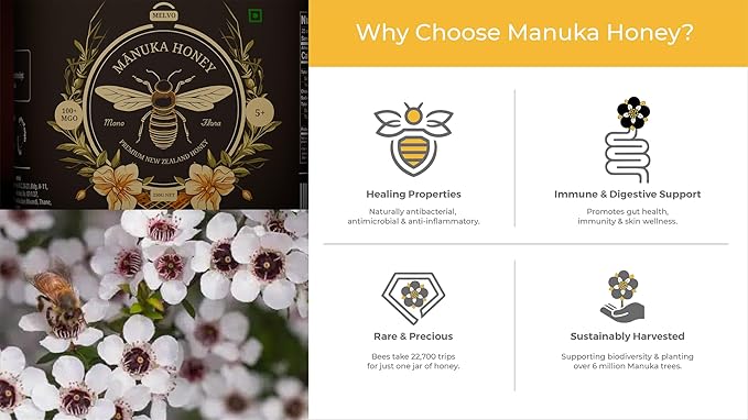 MELVO Manuka Honey MGO 263+ Manuka Honey (250g/8.8oz) Superfood Authentic Raw Honey from New Zealand