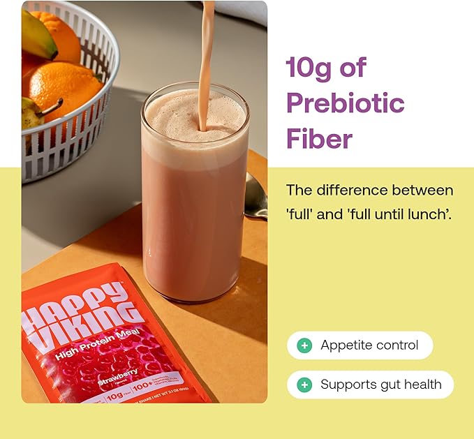 Happy Viking Plant-Based Protein Powder +100 Superfoods Strawberry Meal Replacement Shake Created by Venus Williams 30g Plant Protein 10g Fiber Vegan Gluten-Free Non-GMO15 Meals