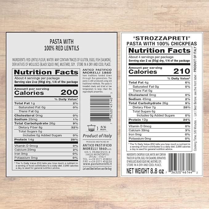Antichi Poderi Toscani Pasta Duo - Red Lentil Fusilli &amp Chickpea Strozzapretti 8.8oz | Protein Rich High Fiber Imported from Italy