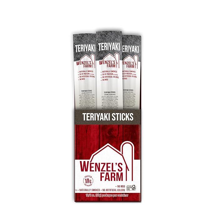 Wenzel’s Farm Teriyaki Sticks │Supports Active Lifestyles │ Flavorful Naturally Smoked │ High Protein Low Carb │ No MSG Fillers Binders Artificial Colors │ Gluten Free | 32 Sticks (16 Packs of 2)