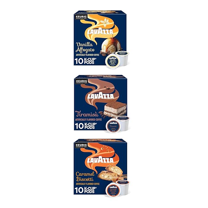 Lavazza Keurig® K-Cup® Flavor Variety Pack Light-Medium Roast (30 Pods: 10 Tiramisu 10 Vanilla Affogato 10 Caramel Biscotti)