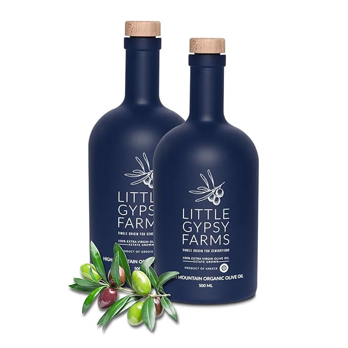 High Mountain Organic EVOO from Little Gypsy Farms | Extra Virgin Olive Oil from a Single Estate in Greece | First Cold-Pressed | High Polyphenols &amp Amino Acids | Non-GMO | 500ml (2 Pack)