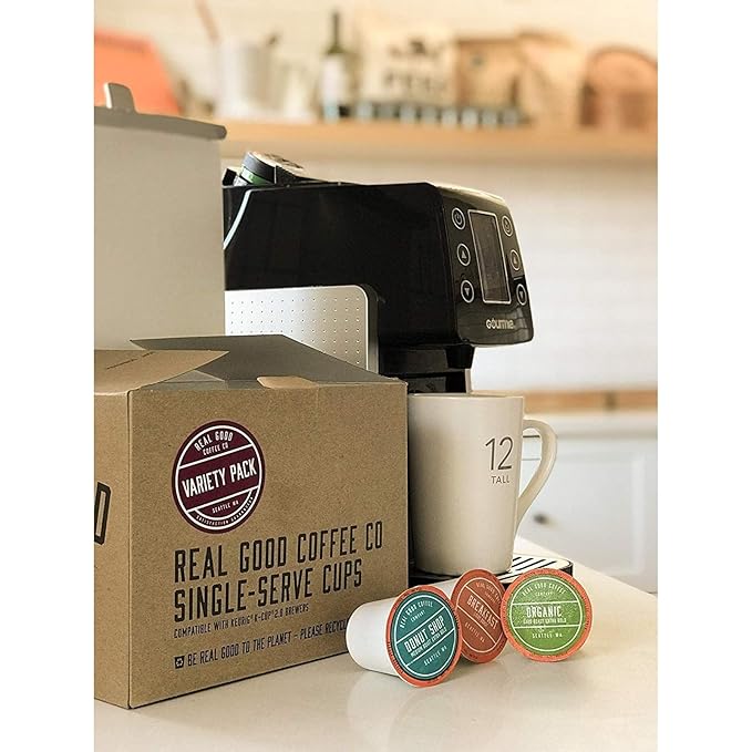 Real Good Coffee Company - Single Use Coffee Pods - Extra Dark Organic Coffee - Compatible with Keurig 2.0 Brewers and K-Cups - Recyclable Cups and Packaging - 72 Count