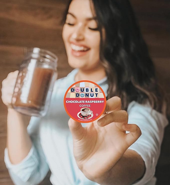 Double Donut Coffee Chocolate Raspberry Flavored Coffee Pods Medium Roast Coffee Compatible with Keurig K Cups Brewers 72 Count
