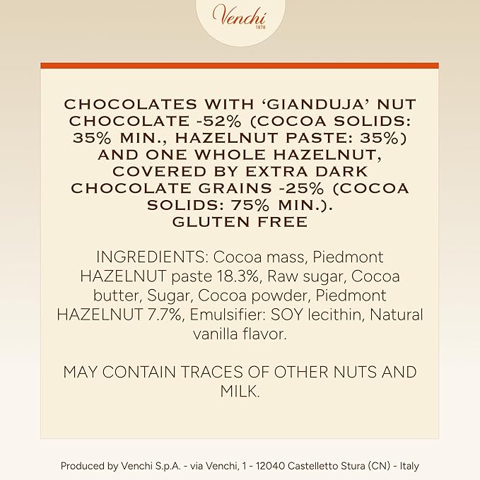 Venchi - Chocoviar Gianduja 35.27 oz Bag of Gianduja Chocolates Made Exclusively with Piedmont Hazelnuts Gluten-Free No Artificial Colors or Preservatives