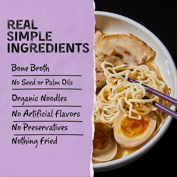 Mike’s Mighty Good Bone Broth Pork Ramen Cup (Pack of 6) – 8g Protein Instant Ramen Noodles – Organic Steamed Non-GMO - Canola Vegetable &amp Palm Oil-Free – Simple Ingredients Ridiculously Rich B