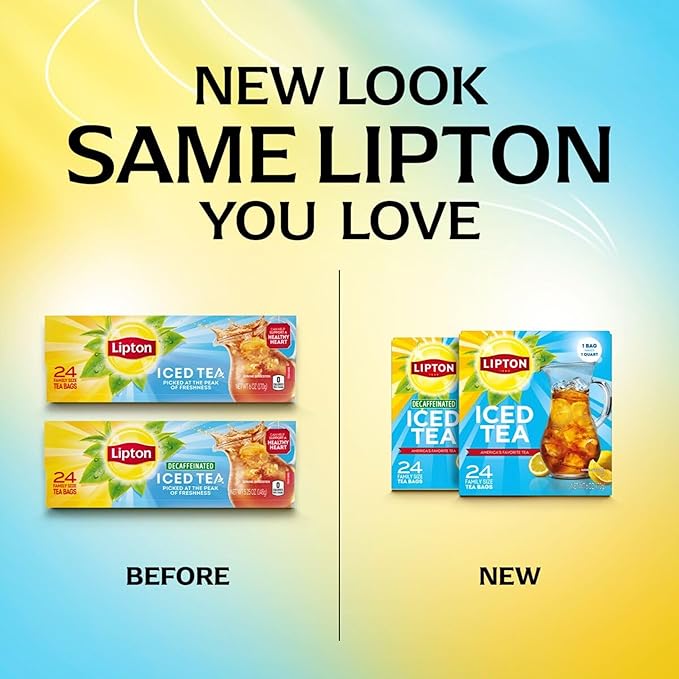Lipton Decaf Black Iced Tea Bags Family Size Zero Calories 24 Tea Bags (Pack of 2 Total 48 Tea Bags)