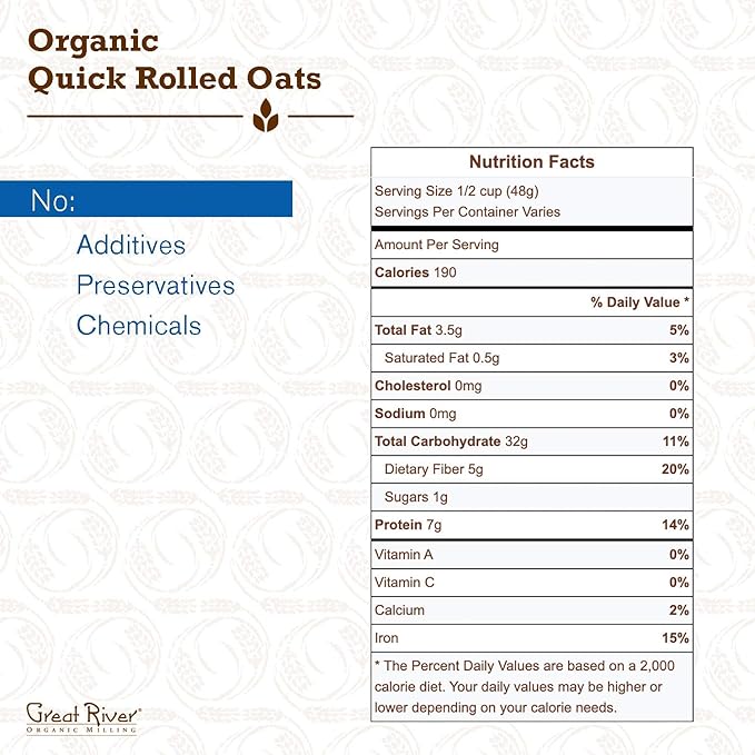 Great River Organic Milling Oatmeal Quick Rolled Oats Organic 50-Pounds (Pack of 1)