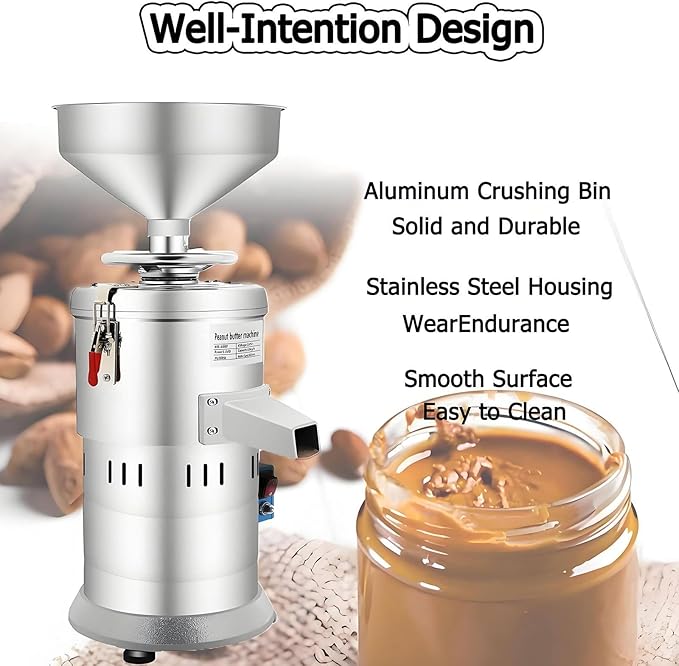 1100W High Efficiency Peanut Butter Maker 2850r/min Multifunctional Nut Butter Grinder &amp Sesame Paste Machine Easy to Clean Quiet Operation 15Kg/H for Home Kitchen Use