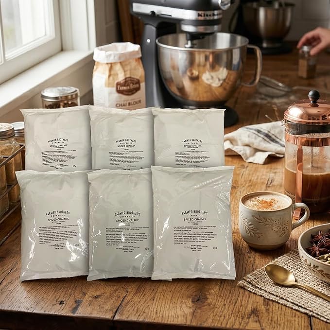 Farmer Brothers Spice Chai Tea Latte Powder Mix – 6 Bags (2LB Each) Creamy Instant Chai Sweet Spiced Tea Latte Hot or Iced Drink Mix Café-Quality Beverage for Home Office &amp Coffee Shops