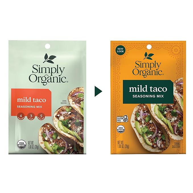 Simply Organic Mild Taco Seasoning Mix Gluten Free Certified Organic Kosher Vegetarian Pure Flavor for Tacos Stir-Fries Mexican Dishes and More | 1 Ounce (Pack of 1)