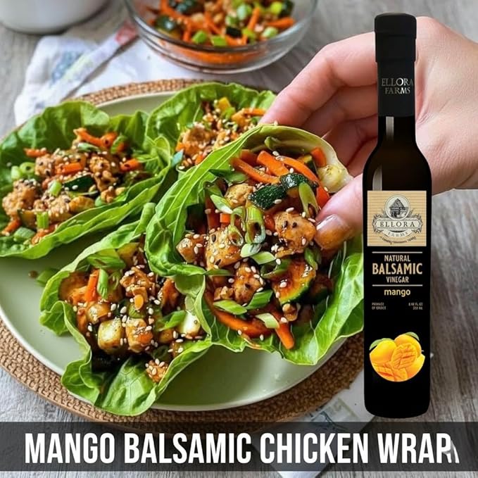 Ellora Farms Mango fruit Infused Greek Balsamic Vinegar thick and creamy no-added sugars no-preservatives 8.45 oz. bottle Pack of 1