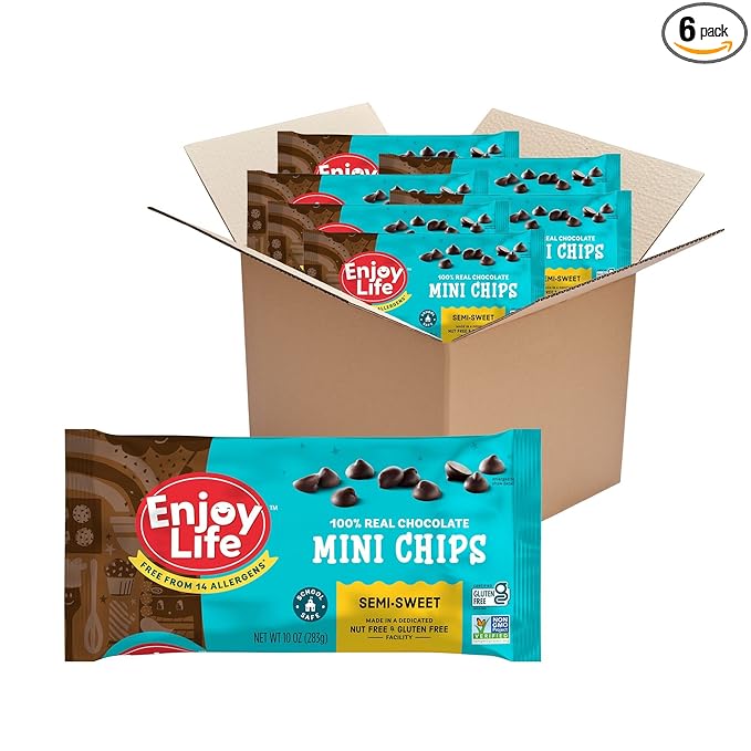 Enjoy Life Semi-Sweet Mini Chocolate Chips Baking Chocolate Chips Bundle Vegan Dairy Free Gluten Free Nut Free Kosher Soy Free Allergy Friendly 6 Bags (10 oz Each)