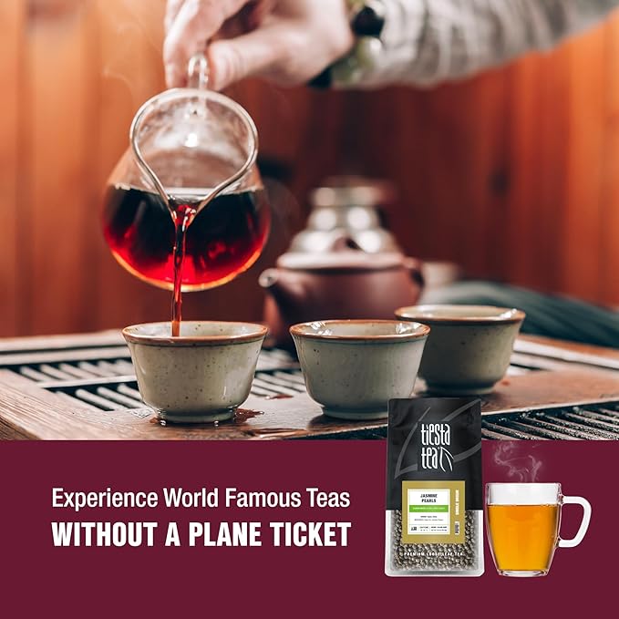 Tiesta Tea - Jasmine Pearls Green Tea Loose Leaf Single Origin Premium Jasmine from China Pure Unblended Medium-Caffeinated Blend Makes Hot or Iced &amp Up to 200 Cups 16oz Resealable Bulk Pouch