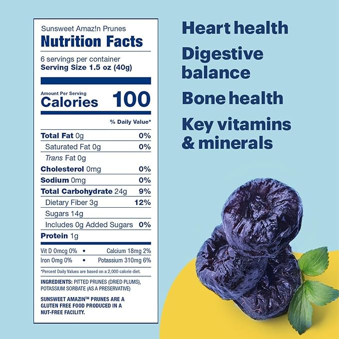 Amazin' Prunes - Pitted Prunes - Dried Prunes Pitted Unsweetened - Gluten Free- Fiber &amp Minerals - 2 Pack - 16 oz Jar - Packaged in a Custom Voodoux Sales box