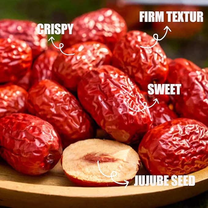Premium Jujube Date 1LB/453gChinese Red Date Organic 红枣 100% Natural Sweet and Chewy Health Snack Dried Jujube for Snacking Tea Soup Baking or Oatmeal