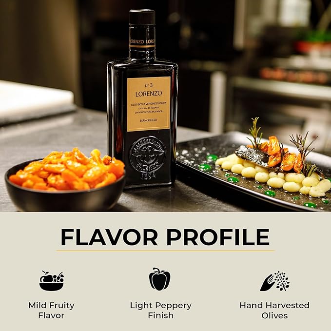 Barbera Lorenzo N° 3 Organic Extra Virgin Olive Oil PDO Val di Mazara Fruity Cold Extracted Authentic Sicilian Olive Oil Fresh Harvest Imported Olive Oil From Italy 16.9 oz