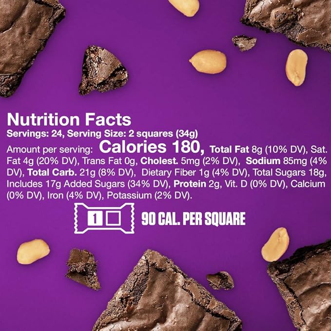SNICKERS Peanut Brownie Squares Full Size Chocolate Candy Bar 1.2 oz (Pack of 24)