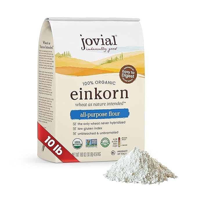 Jovial Organic Einkorn Unbleached All Purpose Flour - Bread Baking Flour for Sourdough High Protein Non-GMO Organic Pizza &amp Pasta European Italian Glyphosate Free - 10 Lb