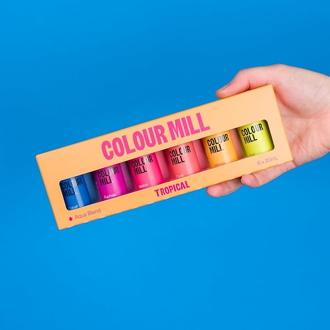 Colour Mill Tropical Pack Aqua Blend Water-Based Food Coloring 20 Milliliters Each of 6 Colors - Cobalt Coral Fuchsia Kiwi Mango and Melon