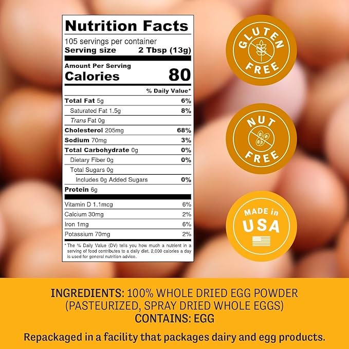 Judee's Gluten Free Dried Whole Egg Powder - High-Protein Egg Protein Powder - For Breakfast Baking and Camping Meals - Simplifies Outdoor Cooking Preparation - 3 lb Pouch