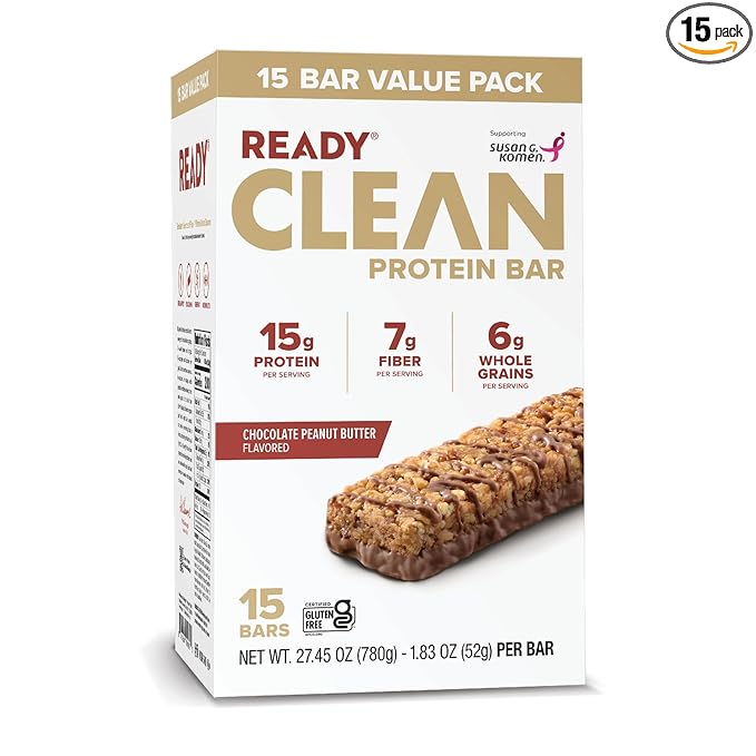 Ready® Protein Bars - High-Protein Snack with 15g Whey Protein All-Natural Ingredients Supports Lean Muscle and Recovery - Chocolate Peanut Butter (15 Pack)
