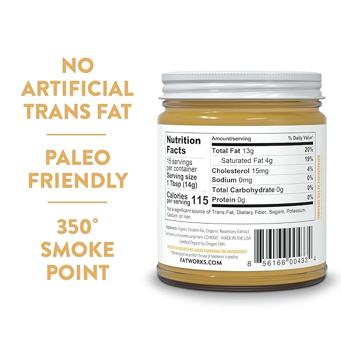 Fatworks Organic Chicken Fat (Schmaltz) Ultimate Cooking Oil for Gourmet Frying and Baking. Hormone antibiotic free WHOLE30 APPROVED KETO PALEO 2-7.5 oz. Jars