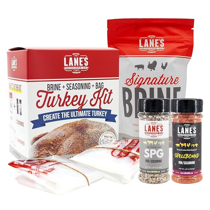 Lane's Ultimate Turkey Brine Kit with Bag - Includes 20 oz Signature Turkey Brine SPG Seasoning Spellbound Rub and 2 XL Brining Bags - For Tender &amp Flavorful Meat - Gluten-Free No MSG Made in