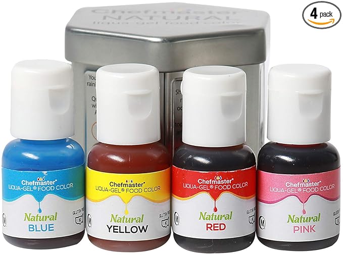Chefmaster - Natural Liqua-Gel Food Coloring Kit - Natural Gel Food Coloring - 4 Count Pack - Plant-Based Ingredients Naturally Vibrant Colors Blends Easily - Made in the USA