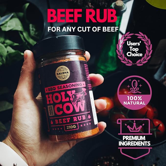 SALDVA Gift Selection of Premium BBQ Seasonings - Holy Cow Angel’s Wings Smoky Pig Sweet Texas Steak King &amp Adam's Ribs BBQ Rubs | Pack of 6 | 100% Natural | Spice Gift For Foodie