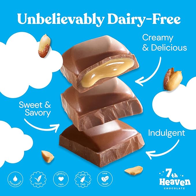 7th Heaven Vegan Soy Milk Chocolate Bars: Peanut Butter Cream - (3.5 oz - 4 Pack) Healthy Chocolate Perfect Valentines Gift For Your Loved Ones 100% Dairy Free Non GMO Kosher Parve Cruelty Free