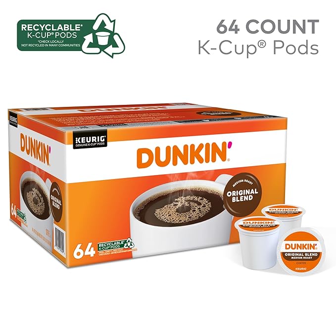 Dunkin' Donuts Single-Serve Coffee K-Cup® Pods Original Blend Medium Roast Carton Of 64 Pods