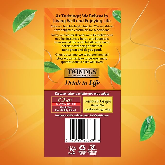 Twinings Chai Black Tea Individually Wrapped Bags 50 Count (Pack of 6) Sweet Savoury Spices Caffeinated Enjoy Hot or Iced 300 Teabags
