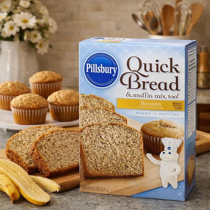 Pilsbury Quick Bread Banana Bread &amp Muffin Mix 14 oz (2-Pack) Bundle With Galley Grove Sugar-Free Breath Mints