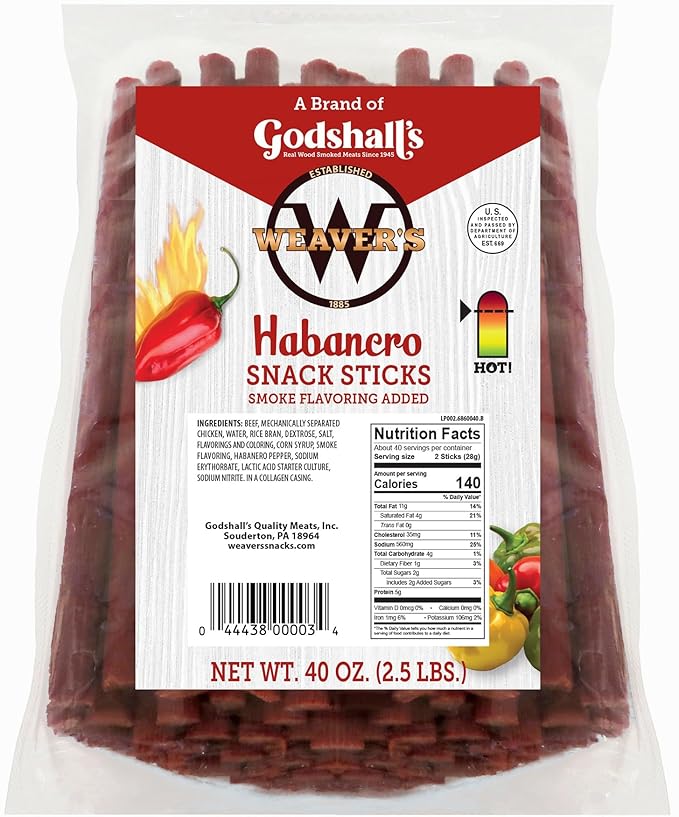 Weaver’s Habanero Snack Sticks (80 spicy 7 beef and chicken snack sticks per 40oz bag)