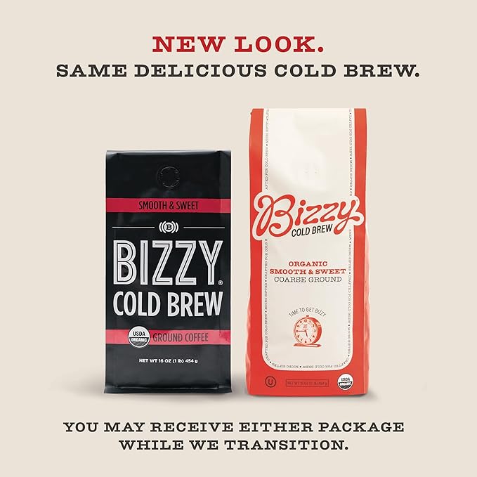 Bizzy Organic Cold Brew Coffee | Bundle | Coarse Ground Coffee | Smooth &amp Sweet 1 LB + Breakfast Blend 1 LB | 2 Pack