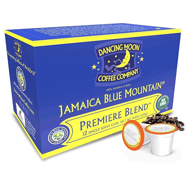 Dancing Moon Coffee Pods - Premiere Blend Jamaica Blue Mountain Coffee Beans Medium Roast Compatible with Keurig KCup Brewers Small-Batch Crafted