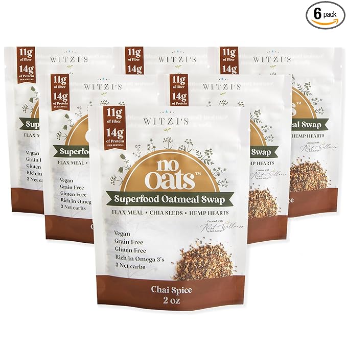 Witzi's No Oats Oatmeal Alternative Chai Spice 2oz (Pack of 6) Made with Chia Seeds Cinnamon &amp Allspice Grain Free Gluten Free Vegan Keto