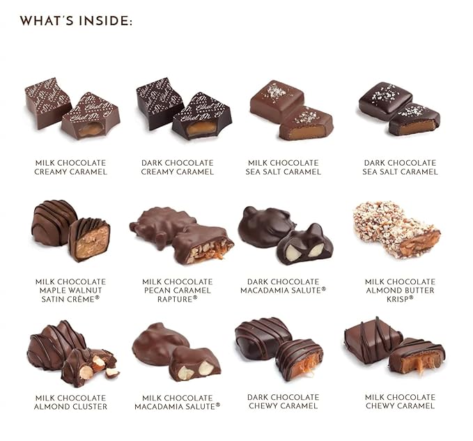 Ethel M Chocolates 12-Piece The Nuts &amp Caramels Collection Premium Milk and Dark Chocolate Assortment Gift Box great for Summer